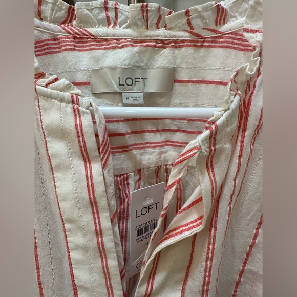 LOFT Red and White Striped Blouse-M - Picture 3 of 6